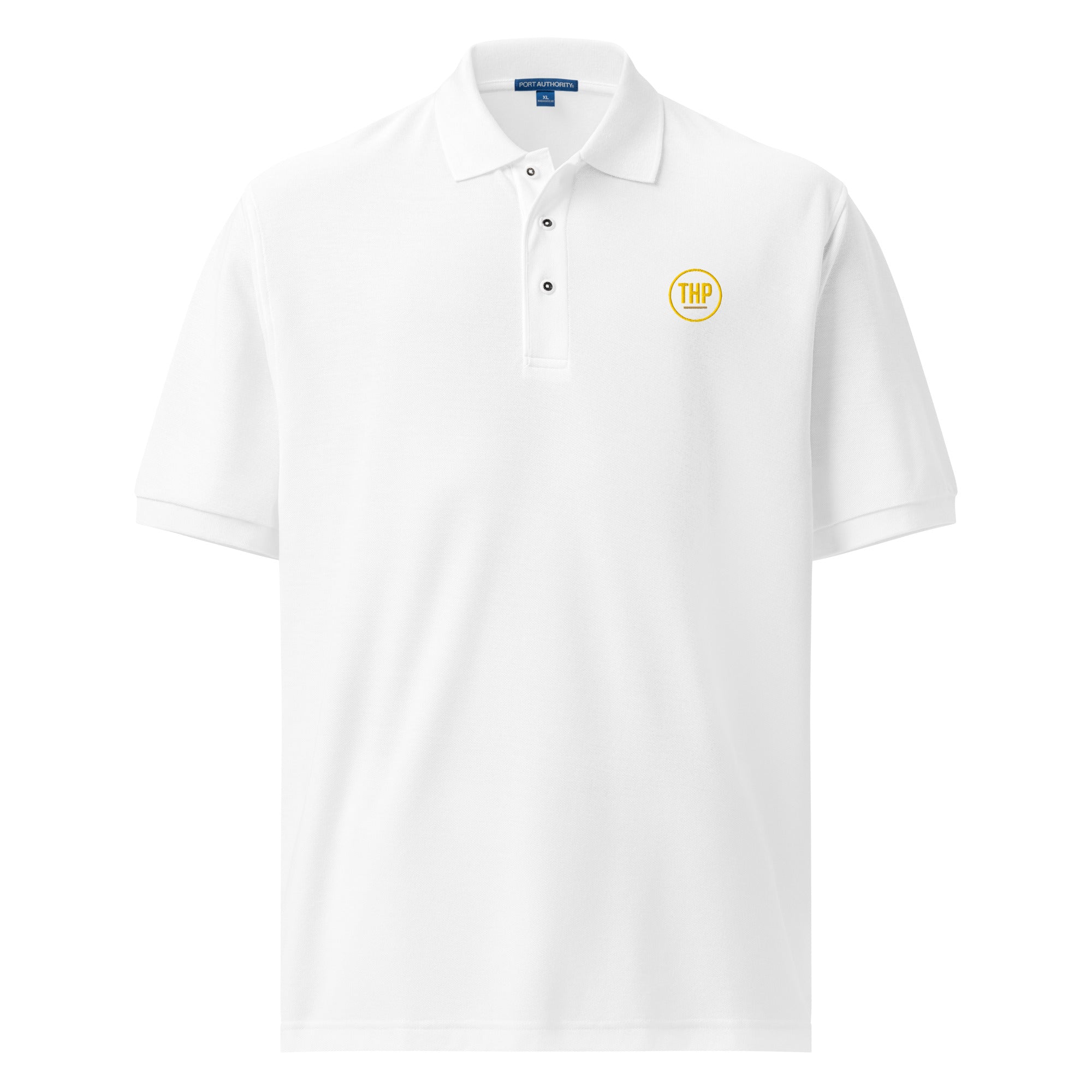 The Human Premium embroidered polo shirt in white, front view