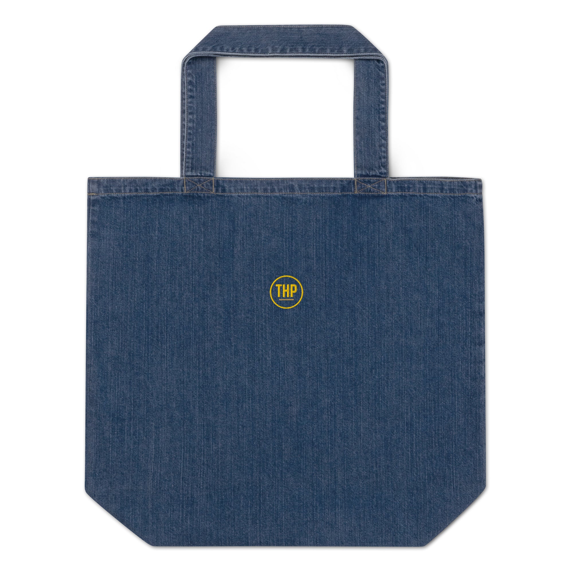 The Human Premium embroidered organic denim tote bag in denim blue