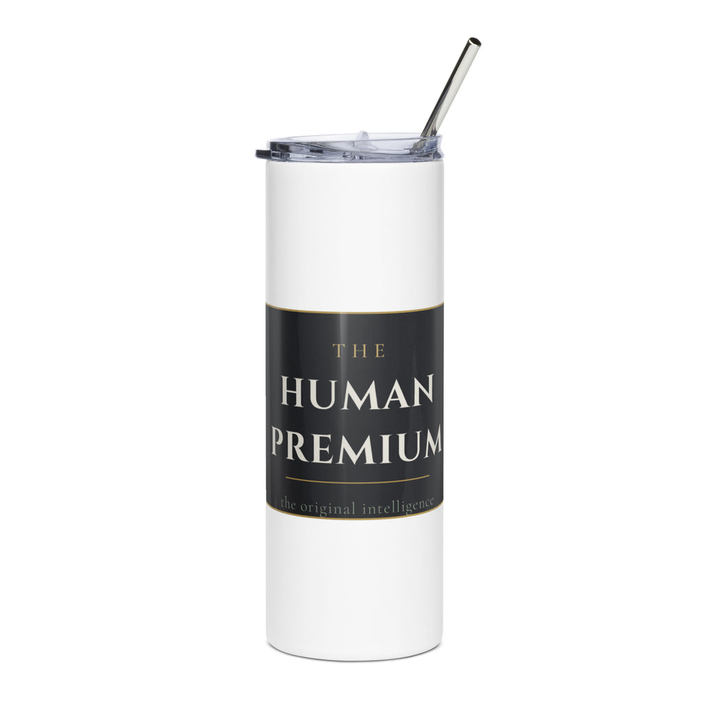 The Human Premium insulated stainless steel tumbler in white with metal straw