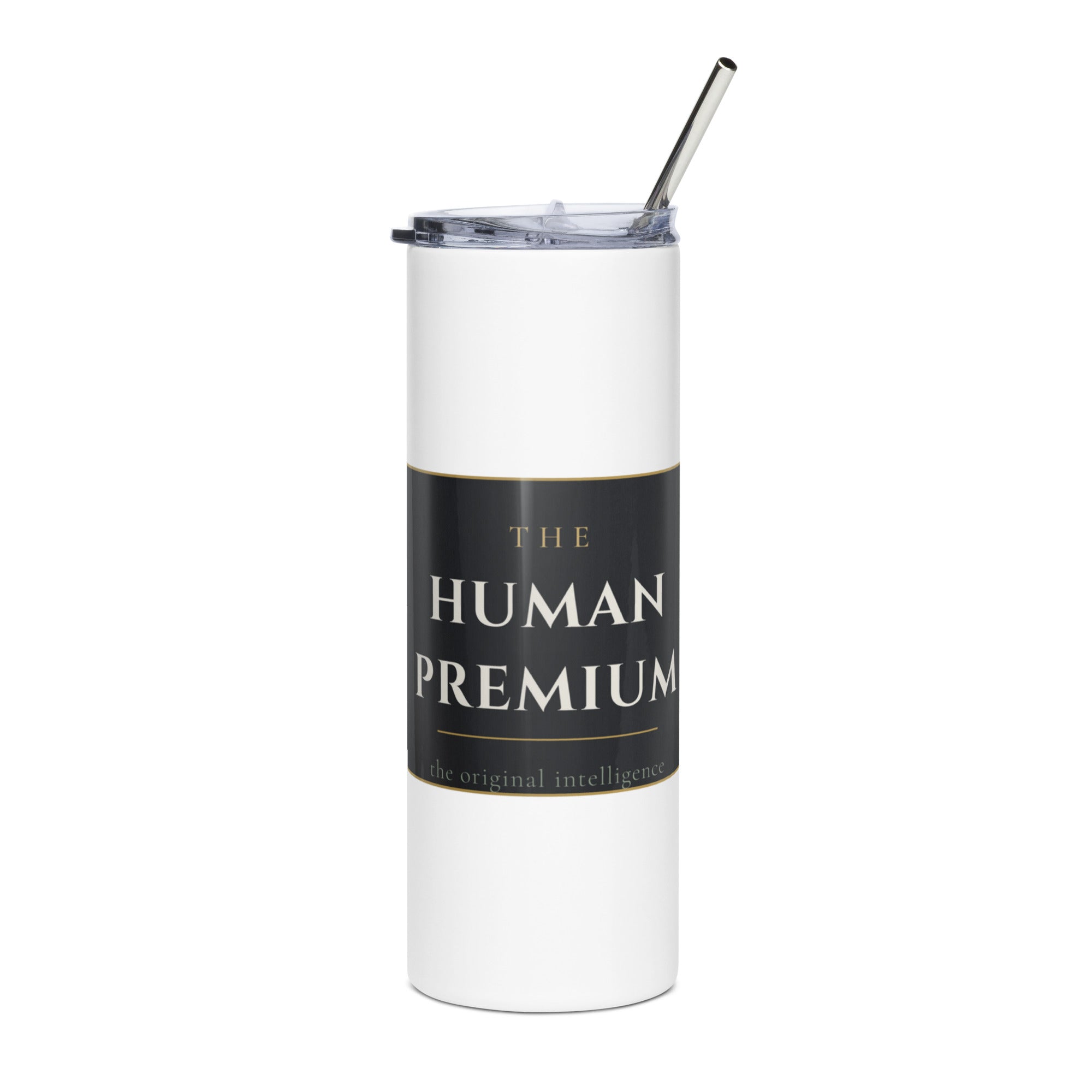 The Human Premium insulated stainless steel tumbler in white with metal straw