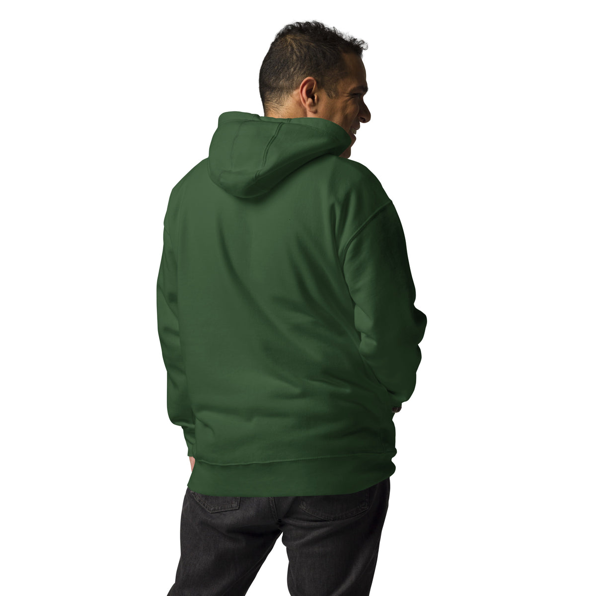My Zen Life Unisex Hoodie in forest green, back detail view