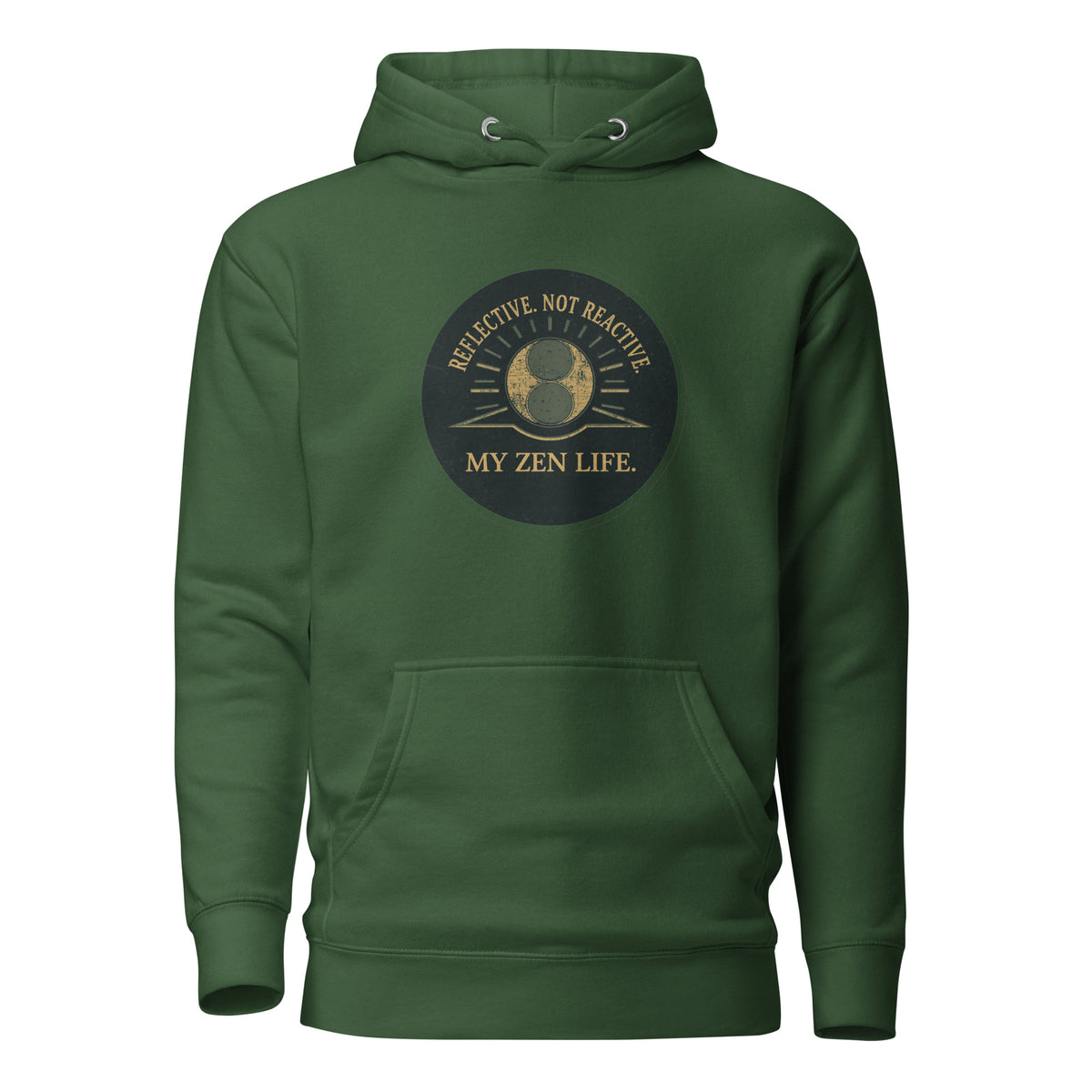 My Zen Life Unisex Hoodie in forest green, front view