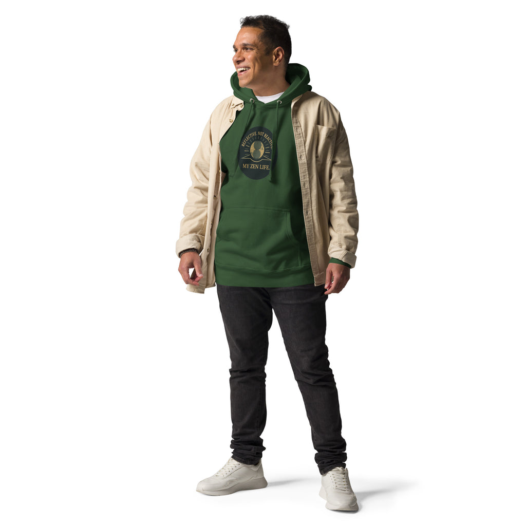 My Zen Life Unisex Hoodie in forest green, front detail view