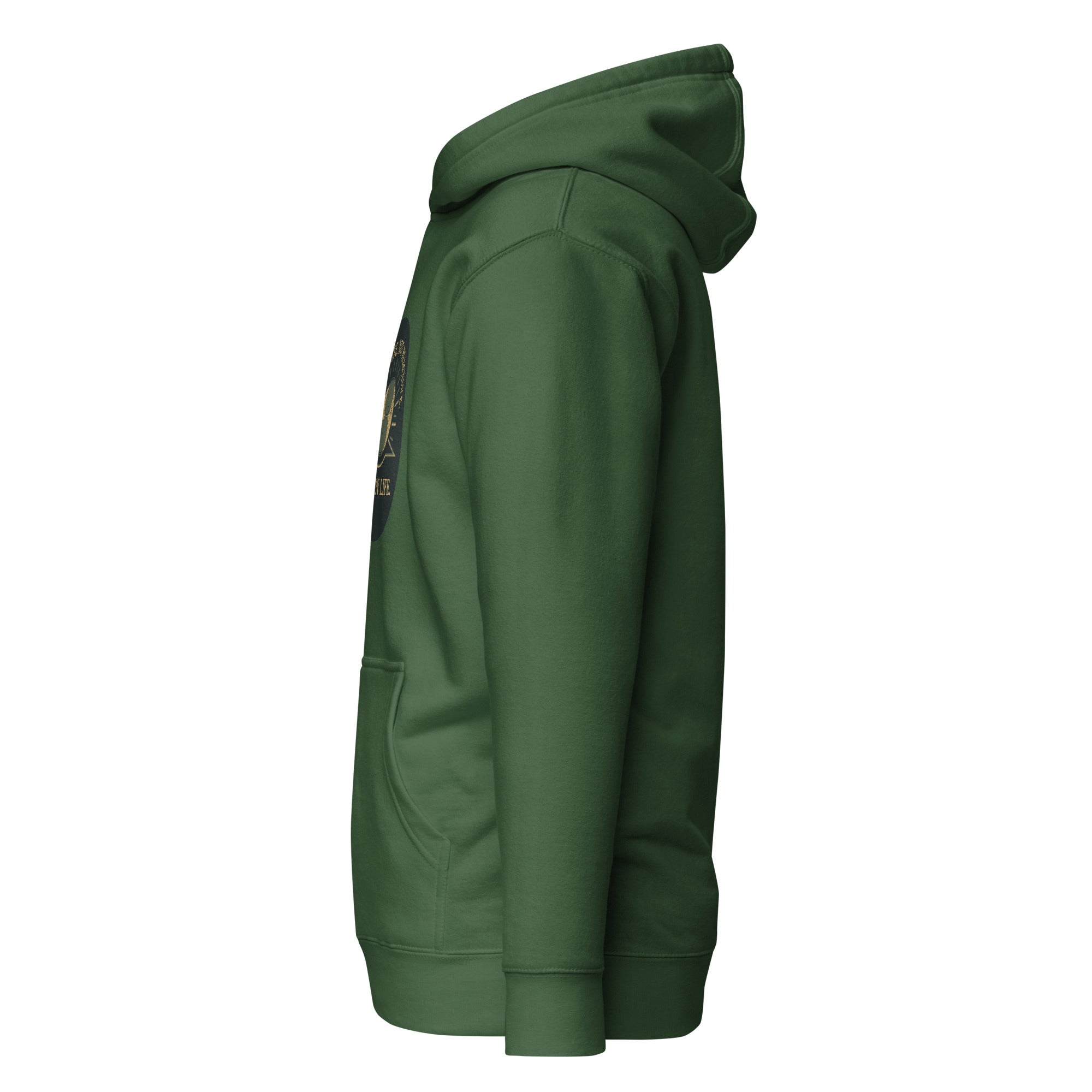 My Zen Life Unisex Hoodie in forest green, left side view