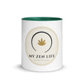 My Zen Life 11 ounce color-glaze ceramic mug with dark green glossy interior