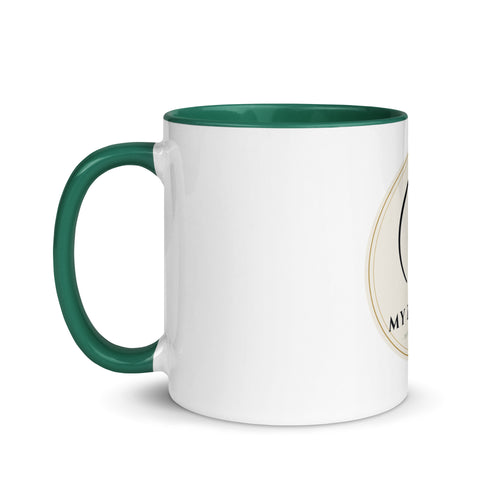 My Zen Life color-glaze mug, side view showing the brand mark